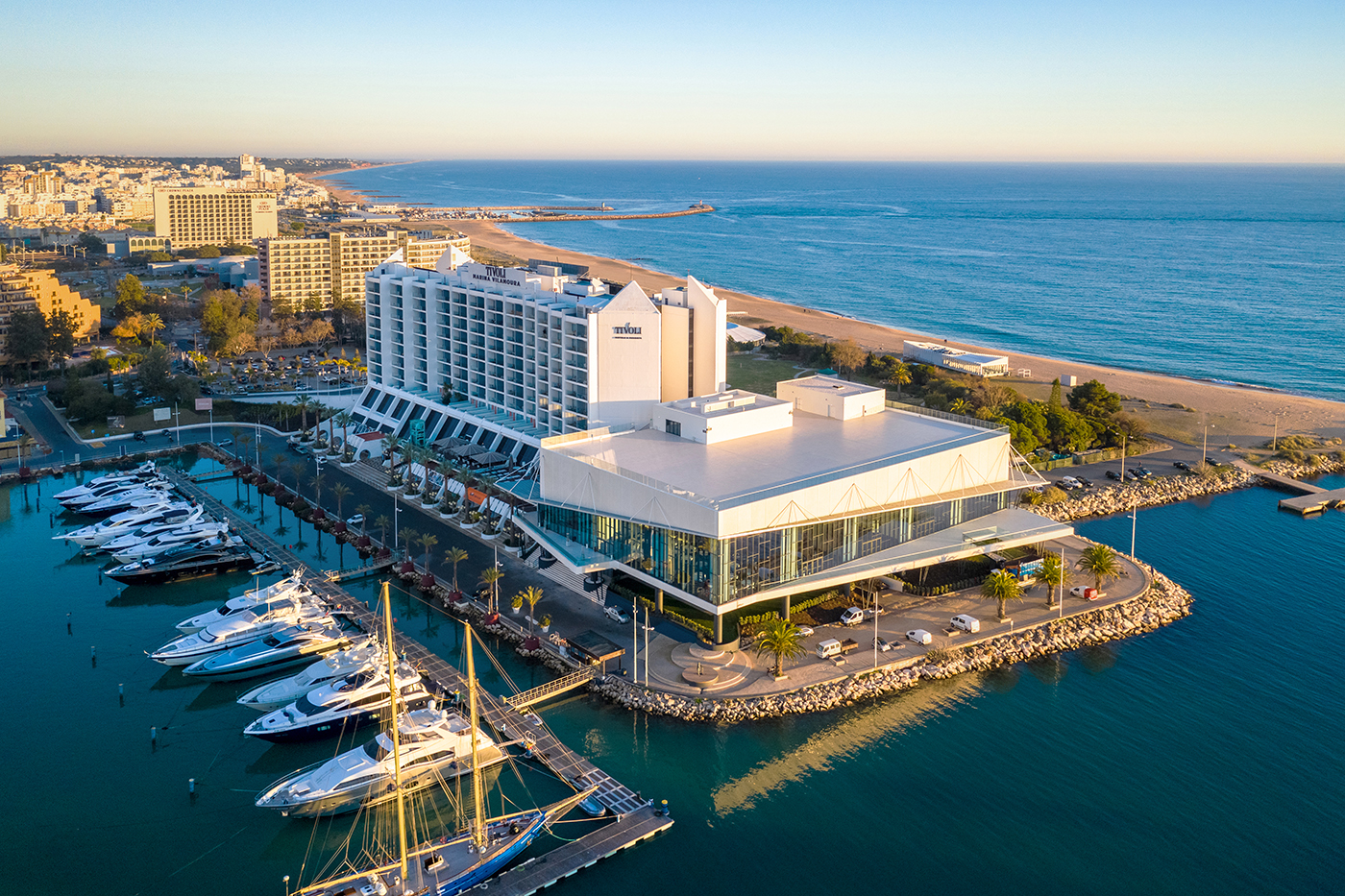 View over the Algarve Congress Centre, Surrounded by Vilamoura Marina and the beach close to them
